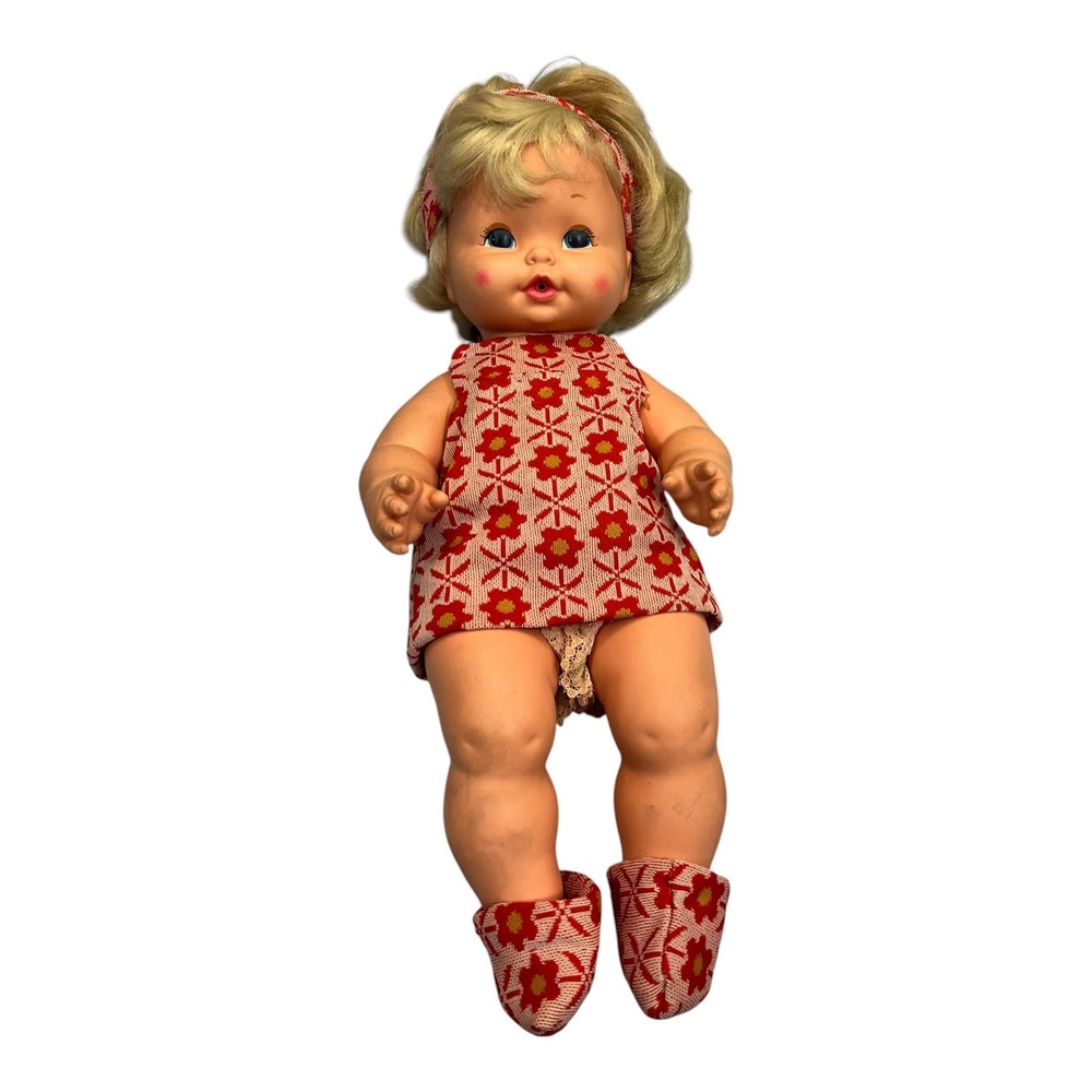 Vintage 1969 Mattel Baby Doll Blonde Blue Eyes MCM‎ Retro Handmade Outfit Mexico